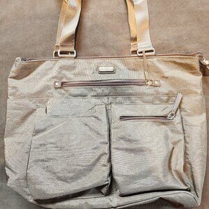 Baggalini Gray Tote BAG with Wallet and Blue interior